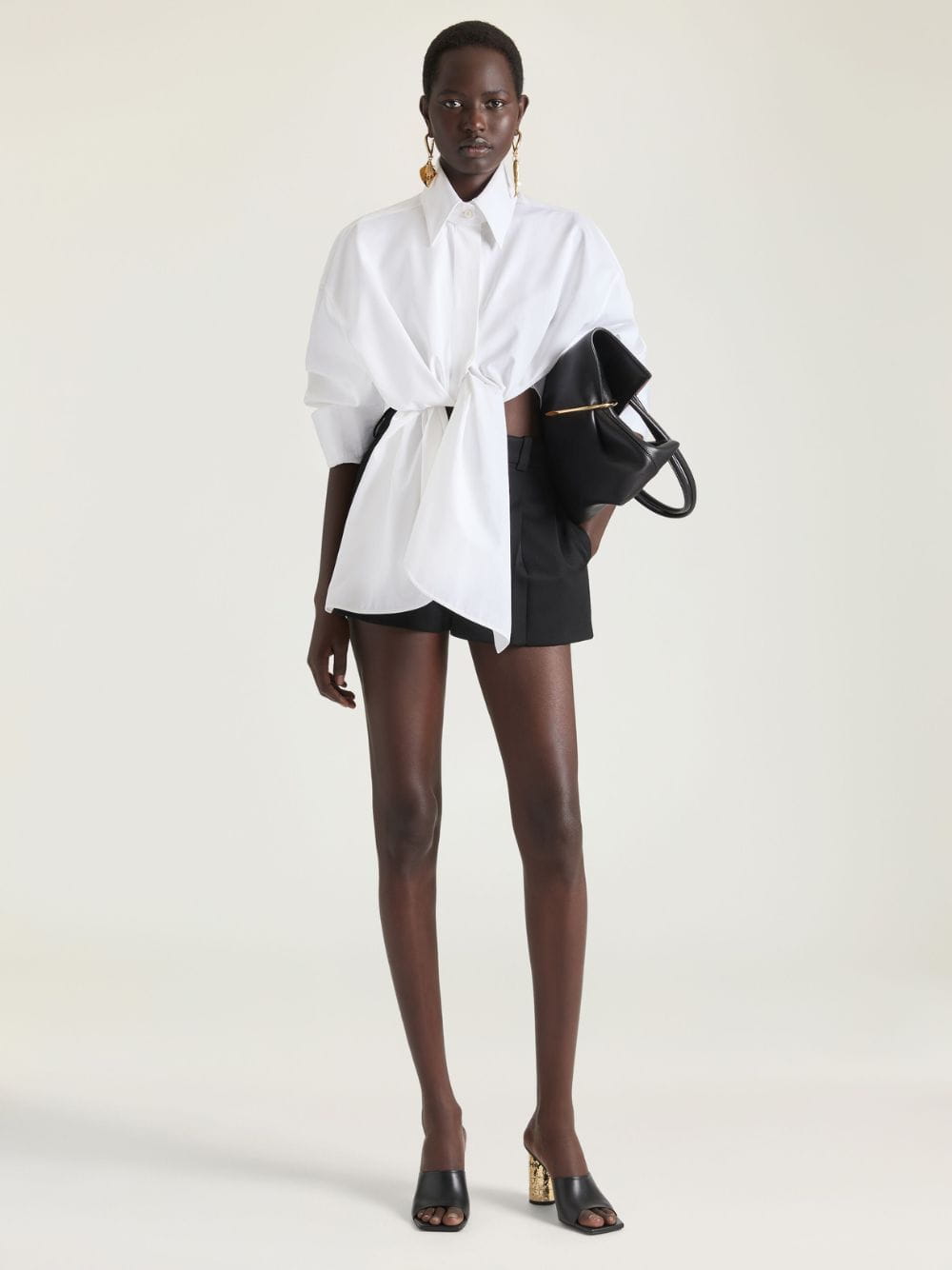 Black Pinch Squeezed Horizontal Tote in Nappa Leather