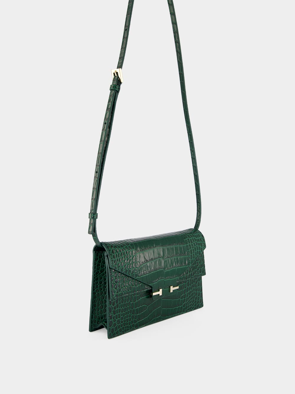 Emerald Croc-Effect Leather Shoulder Bag