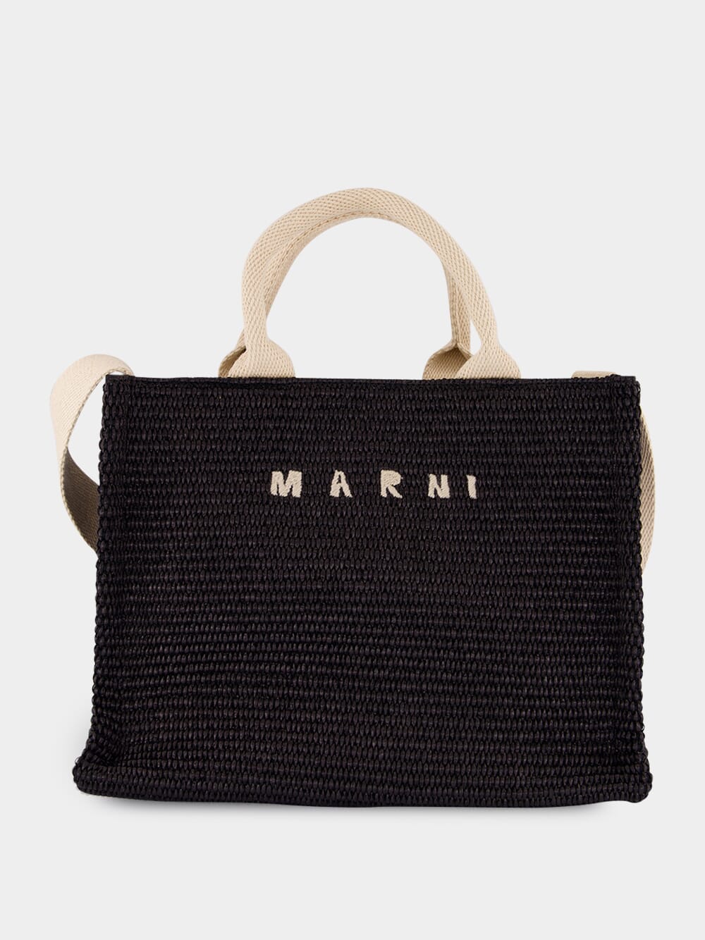 Black Raffia-Effect Small Tote