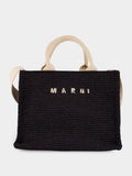 Black Raffia-Effect Small Tote