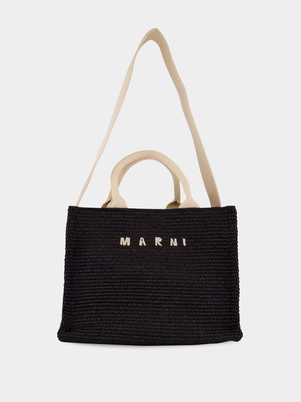 Black Raffia-Effect Small Tote