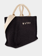 Black Raffia-Effect Small Tote