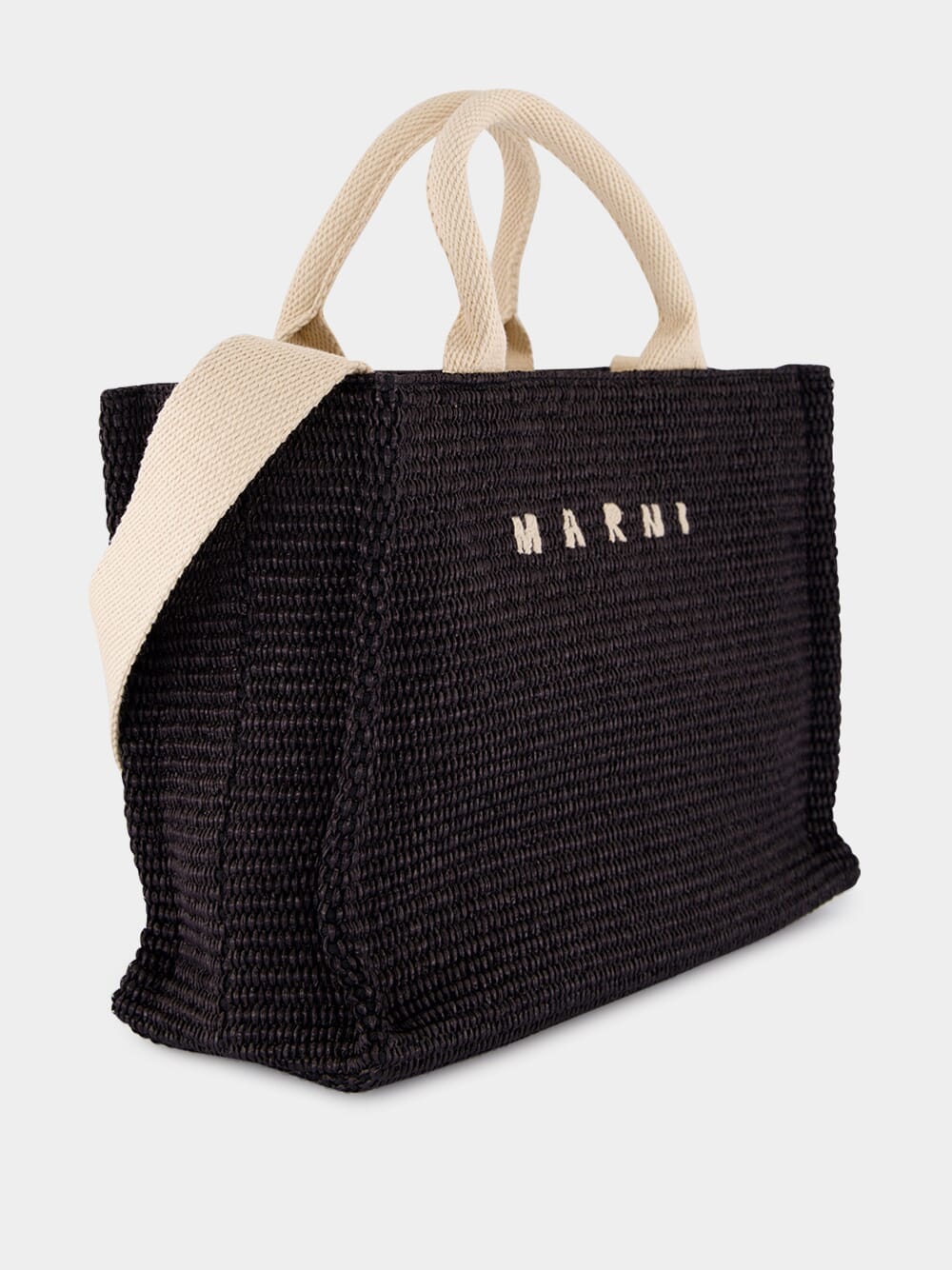 Black Raffia-Effect Small Tote