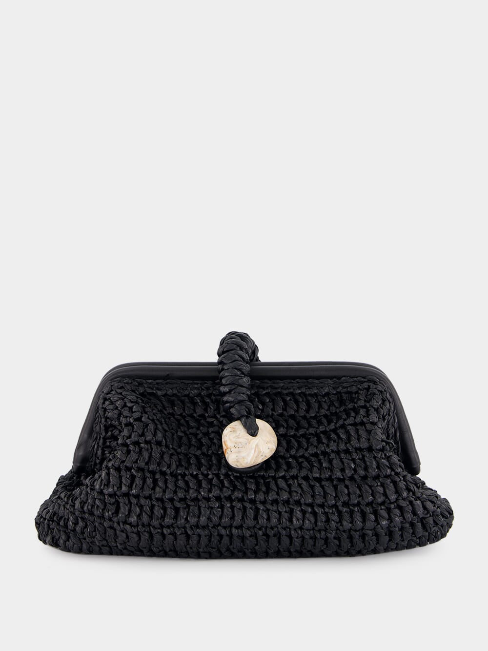 Black Delphine Raffia Clutch Bag