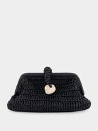Black Delphine Raffia Clutch Bag