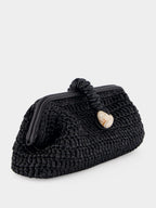 Black Delphine Raffia Clutch Bag
