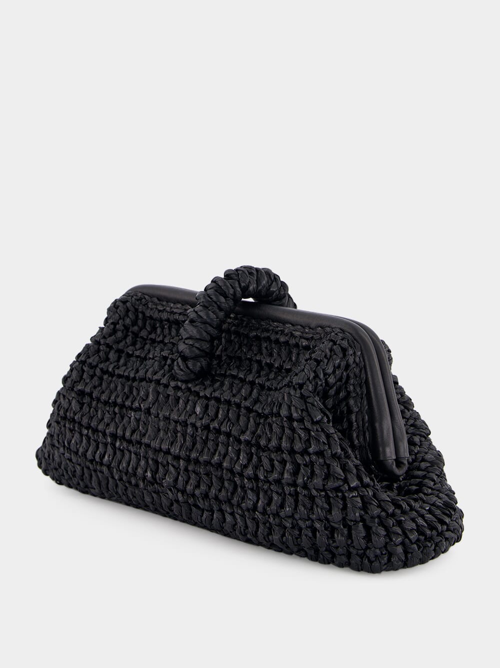 Black Delphine Raffia Clutch Bag