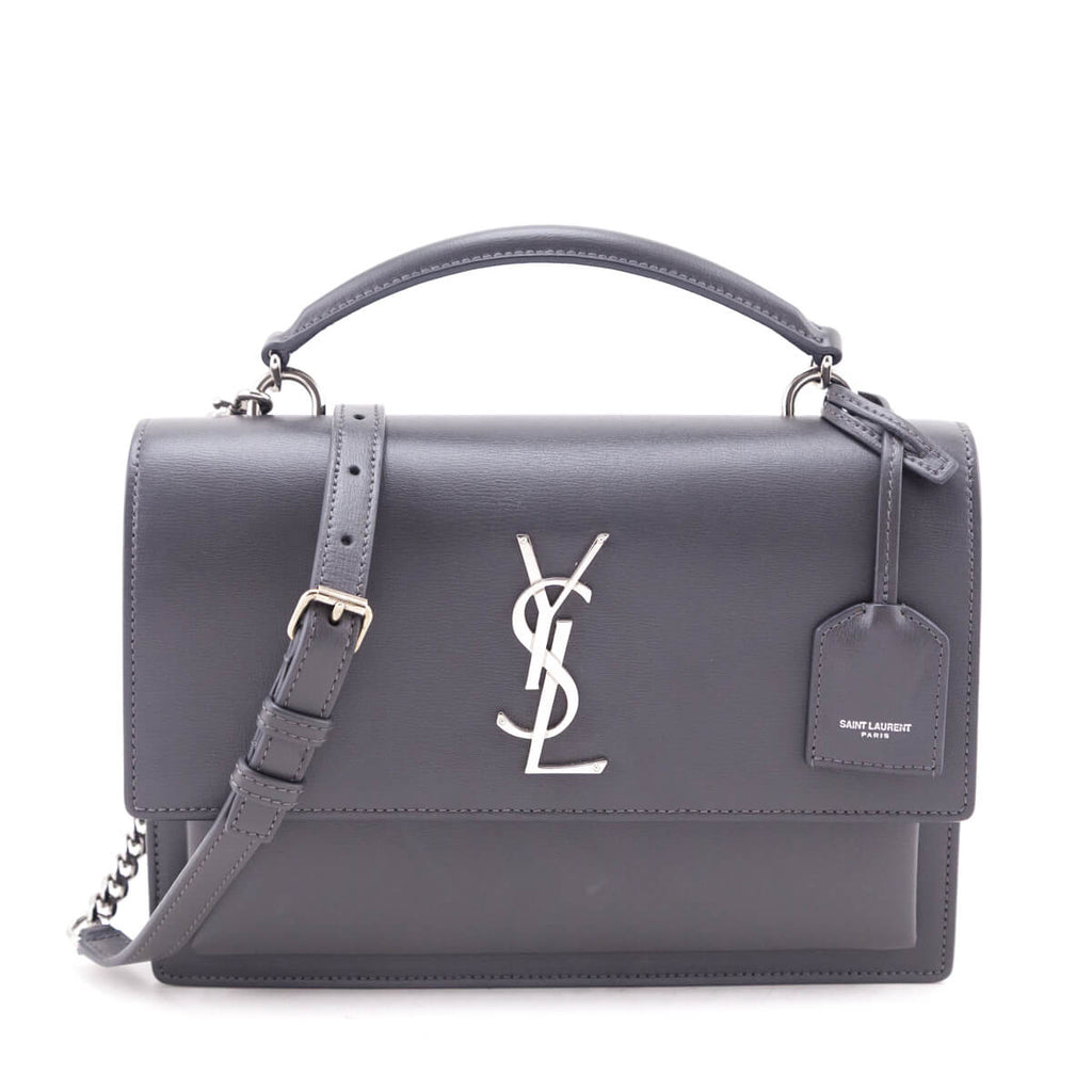 Saint Laurent Anthracite Smooth Calfskin Medium Monogram Sunset Satchel