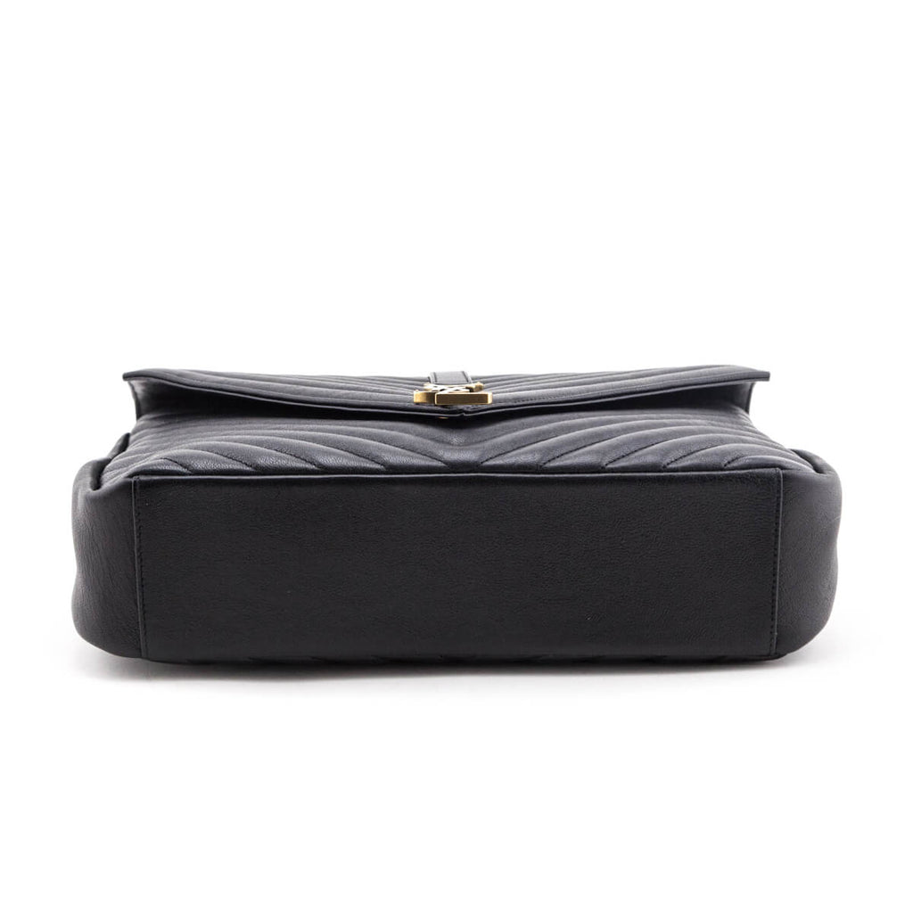 Saint Laurent Black Chevron Matelasse Sheepskin Large College Bag