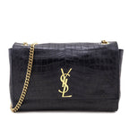 Saint Laurent Black Croc Embossed Chesnut Suede Medium Kate Reversible Shoulder Bag