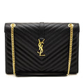 Saint Laurent Black Grain De Poudre Matelasse Chevron Large Monogram Satchel