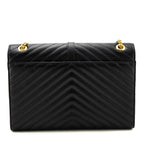 Saint Laurent Black Grain De Poudre Matelasse Chevron Large Monogram Satchel