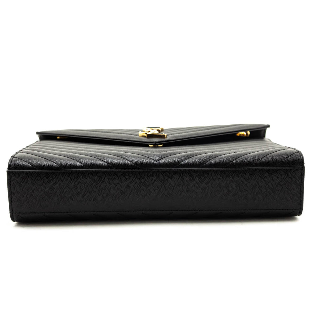 Saint Laurent Black Grain De Poudre Matelasse Chevron Large Monogram Satchel