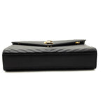 Saint Laurent Black Grain De Poudre Matelasse Chevron Large Monogram Satchel