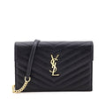Saint Laurent Black Grain de Poudre Cassandre Chain Wallet