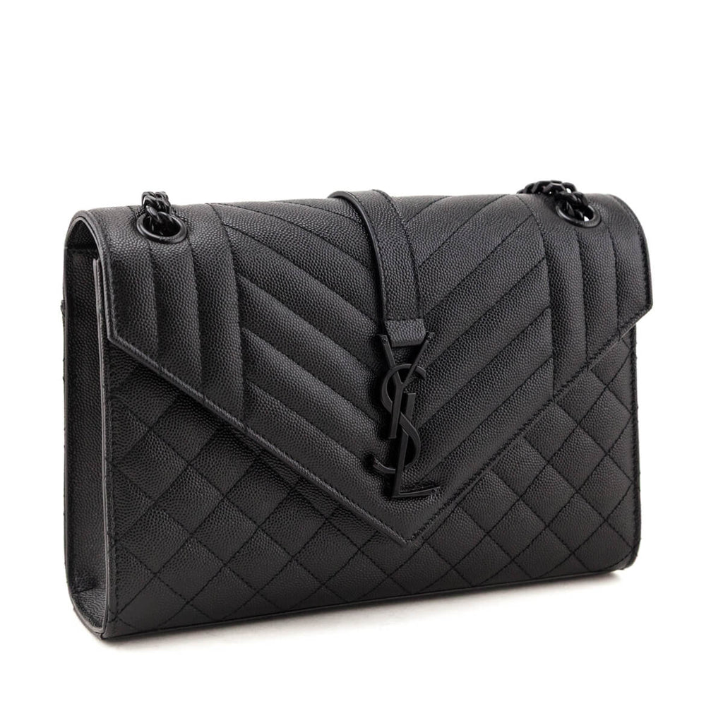 Saint Laurent Black Grain de Poudre Mixed Matelasse Triquilt Medium Satchel