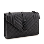 Saint Laurent Black Grain de Poudre Mixed Matelasse Triquilt Medium Satchel