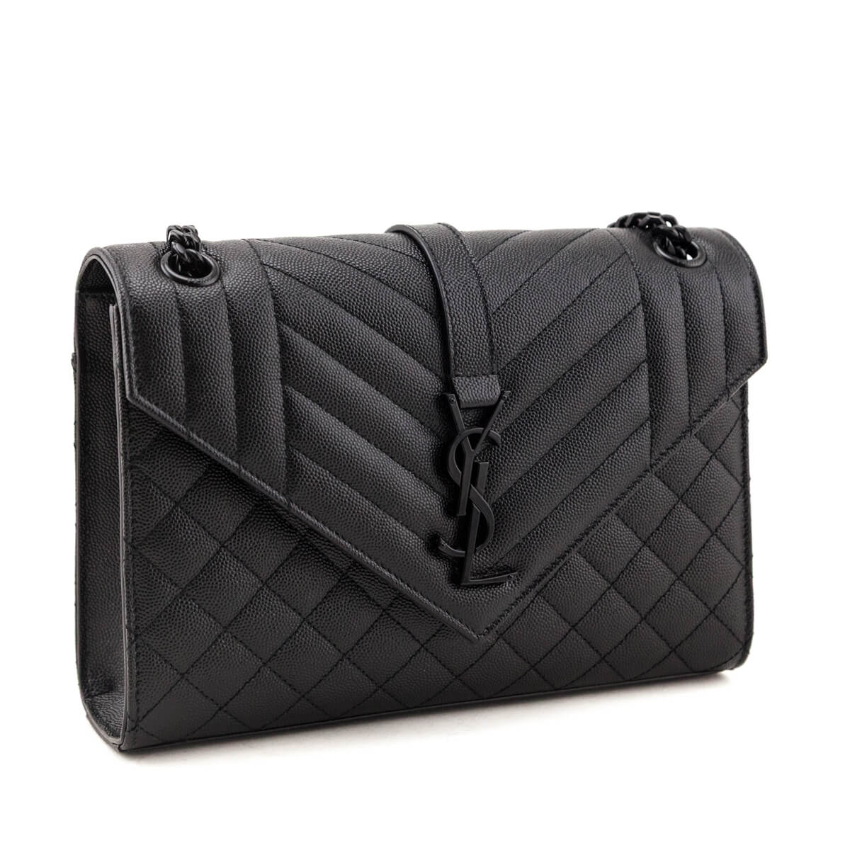 Saint Laurent Black Grain de Poudre Mixed Matelasse Triquilt Medium Satchel
