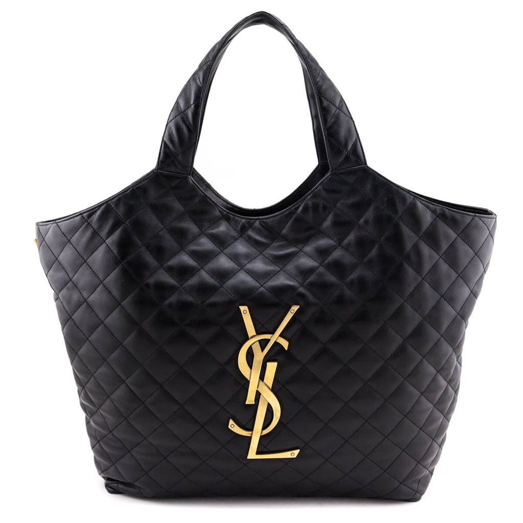 Saint Laurent Black Lambskin Quilted Maxi Icare Shopping Tote
