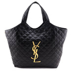 Saint Laurent Black Lambskin Quilted Maxi Icare Shopping Tote