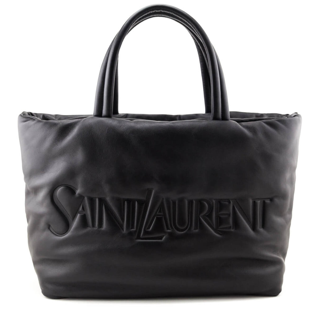 Saint Laurent Black Lambskin Wide Puffer Tote Black