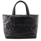 Saint Laurent Black Lambskin Wide Puffer Tote Black