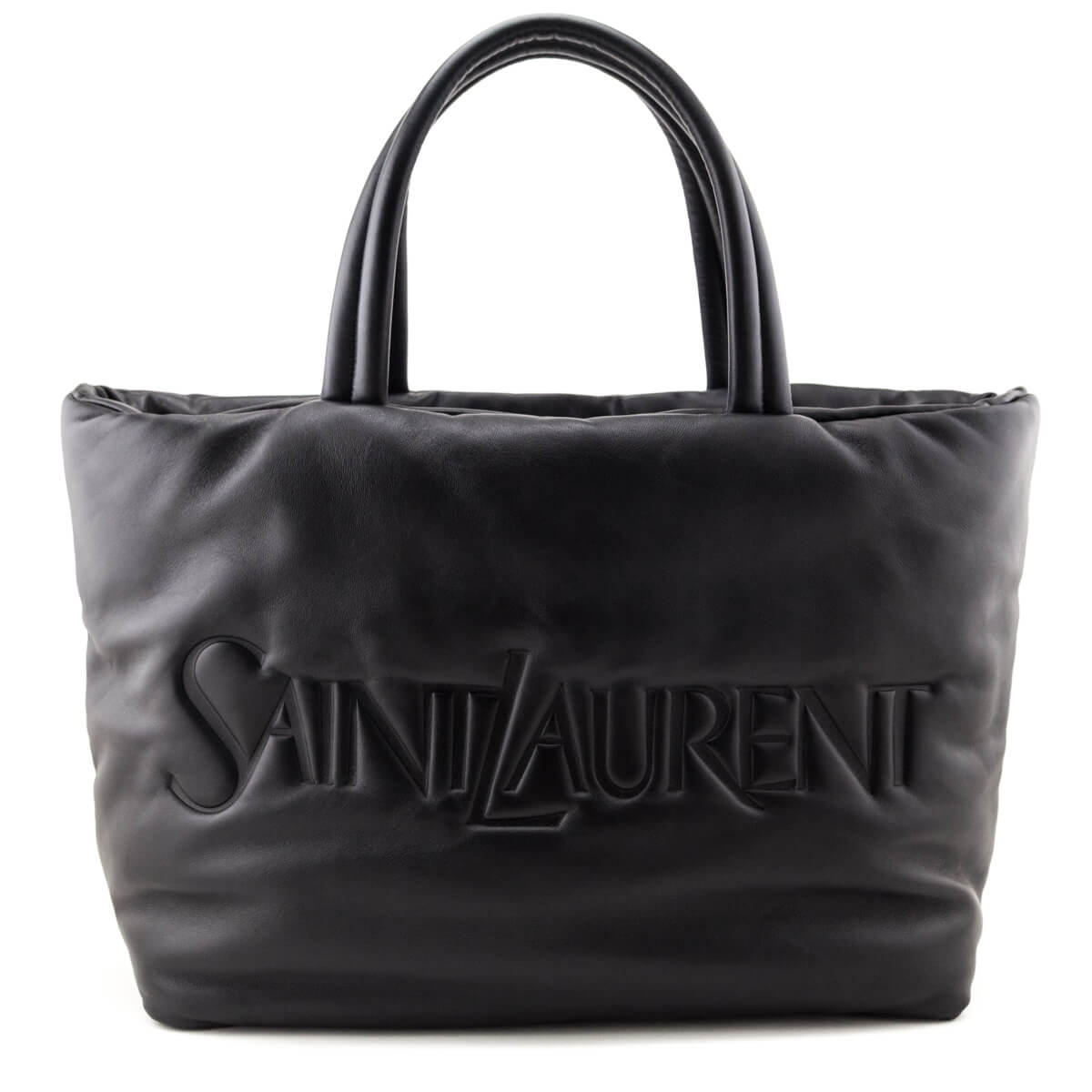 Saint Laurent Black Lambskin Wide Puffer Tote Black
