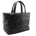 Saint Laurent Black Lambskin Wide Puffer Tote Black