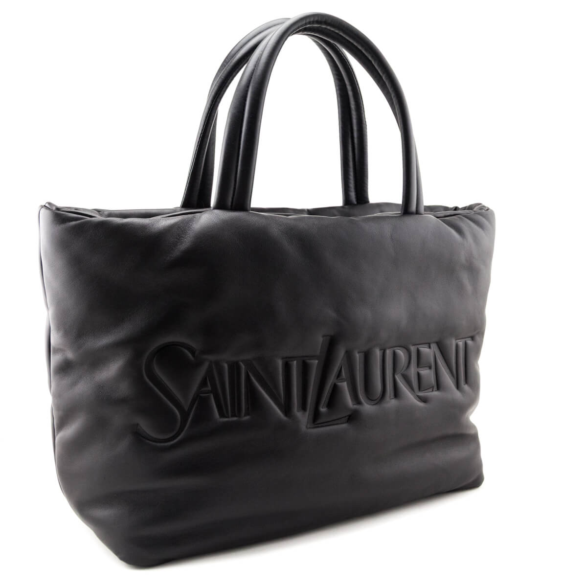 Saint Laurent Black Lambskin Wide Puffer Tote Black