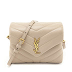 Saint Laurent Dark Beige Calfskin Y Quilted Monogram Toy Loulou Crossbody Bag