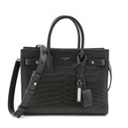 Saint Laurent Dark Green Calfskin Crocodile Embossed Small Sac de Jour