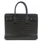 Saint Laurent Dark Green Calfskin Crocodile Embossed Small Sac de Jour