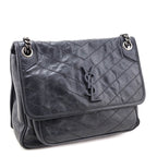 Saint Laurent Fog Crinkled Calfskin Matelasse Monogram Medium Niki Chain Satchel