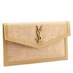 Saint Laurent Natural Hay Blush Raffia Uptown Pouch
