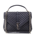 Saint Laurent Navy Chevron Matelasse Sheepskin Large College Bag