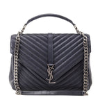 Saint Laurent Navy Chevron Matelasse Sheepskin Large College Bag