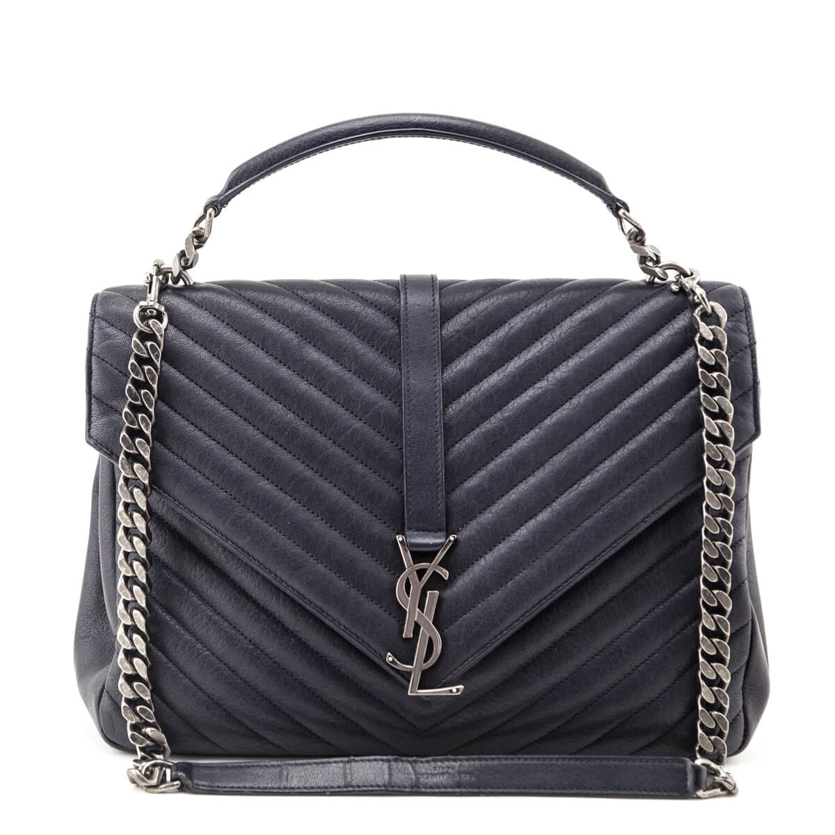 Saint Laurent Navy Chevron Matelasse Sheepskin Large College Bag