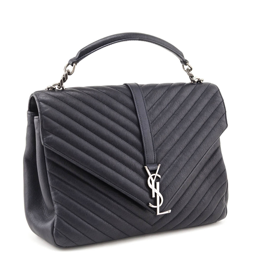 Saint Laurent Navy Chevron Matelasse Sheepskin Large College Bag