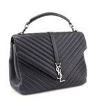 Saint Laurent Navy Chevron Matelasse Sheepskin Large College Bag