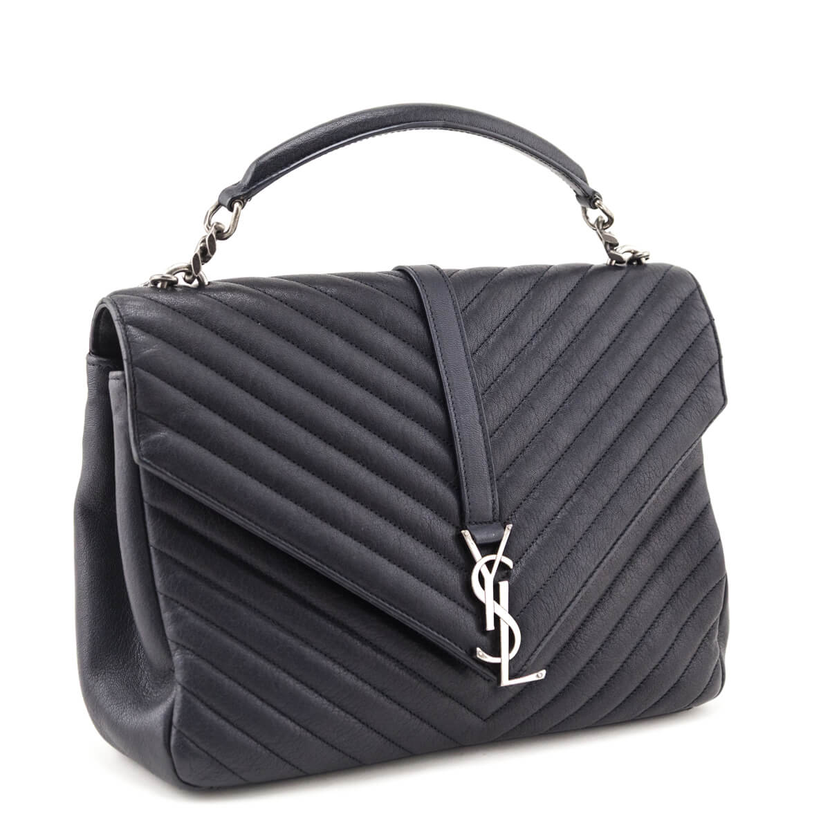 Saint Laurent Navy Chevron Matelasse Sheepskin Large College Bag