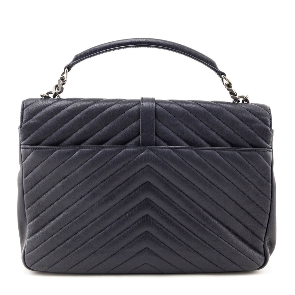 Saint Laurent Navy Chevron Matelasse Sheepskin Large College Bag