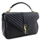 Saint Laurent Black Chevron Matelasse Sheepskin Large College Bag