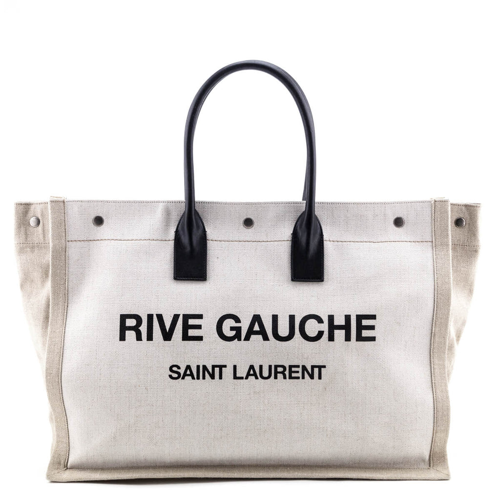 Saint Laurent White Linen and Leather Rive Gauche Noe Tote