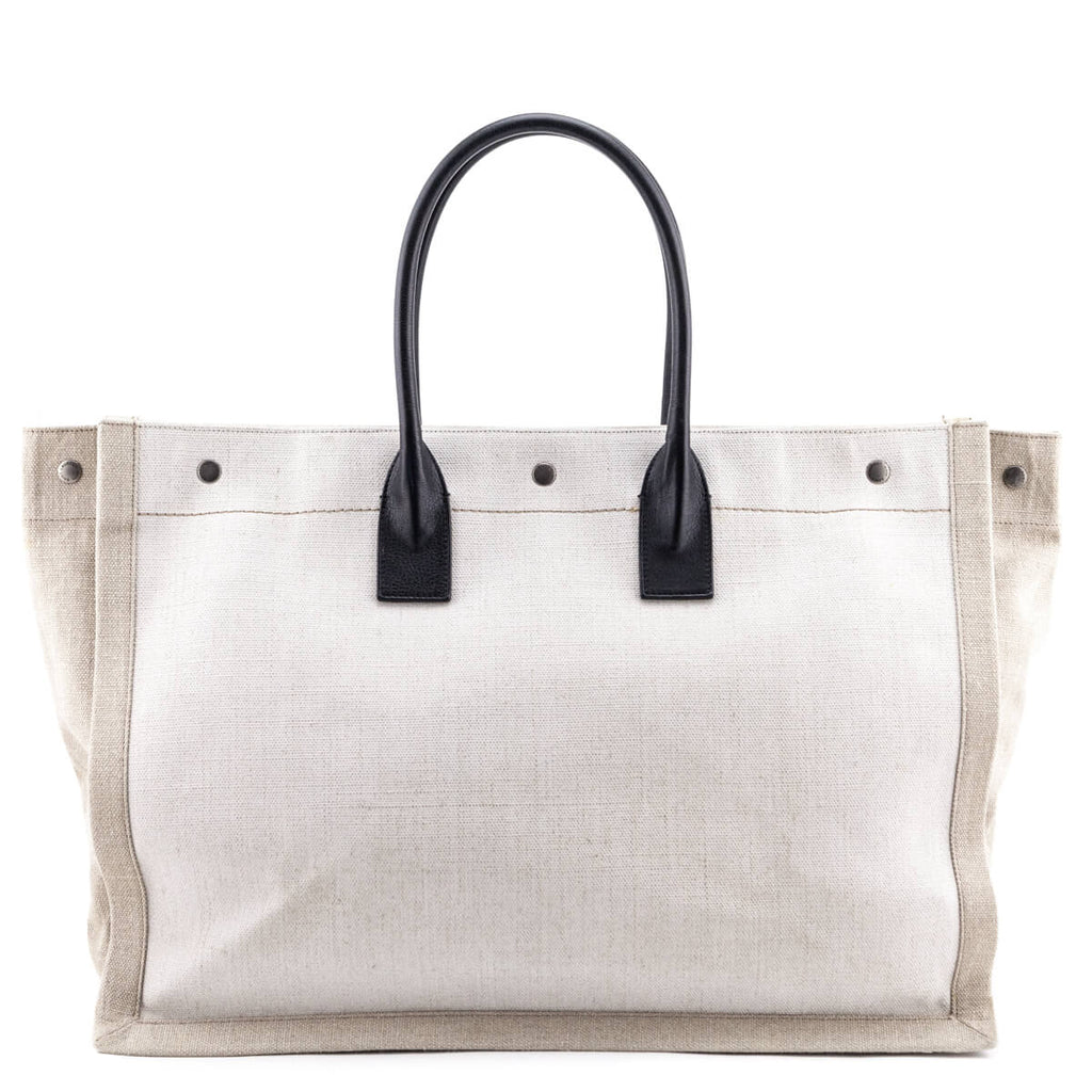 Saint Laurent White Linen and Leather Rive Gauche Noe Tote