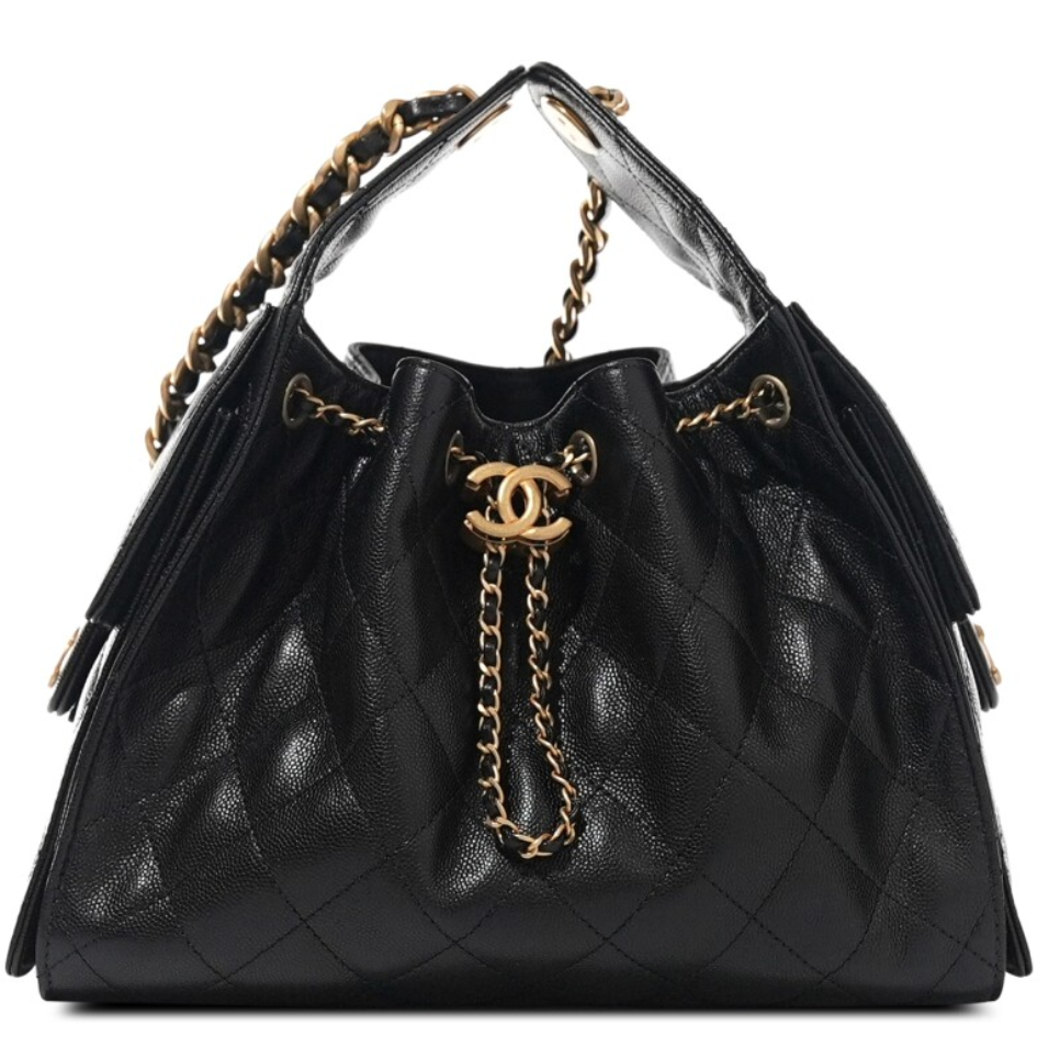 Chanel 25 Small Black Quilted Caviar Aged Gold Hardware 2025