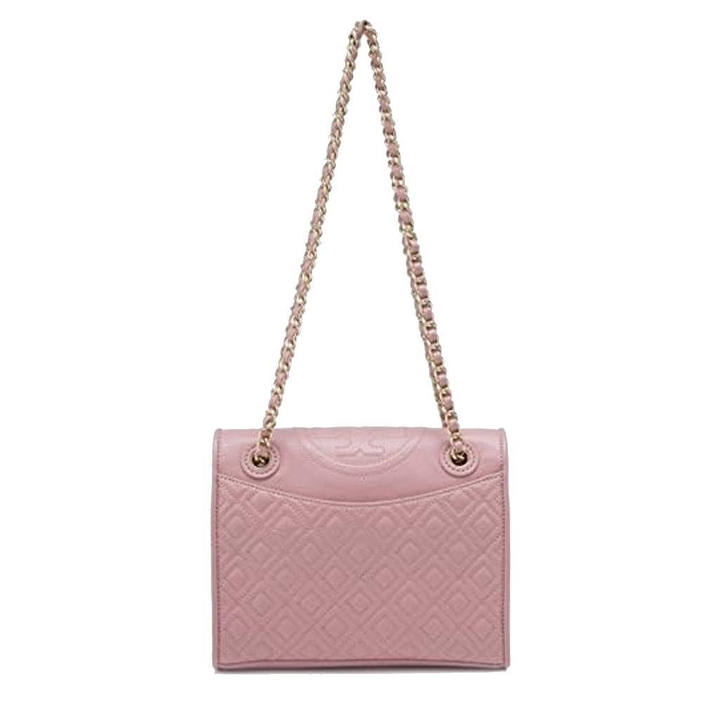 Tory Burch Medium Fleming Shoulder Bag Gold Chain Pink Leather Handbag Purse NEW