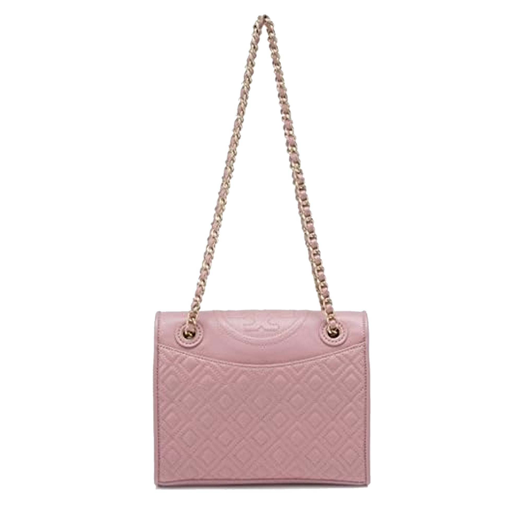 Tory Burch Medium Fleming Shoulder Bag Gold Chain Pink Leather Handbag Purse NEW