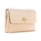 Tory Burch Kira Chevron Devon Sand Shoulder Bag Leather Handbag Cream Beige NEW