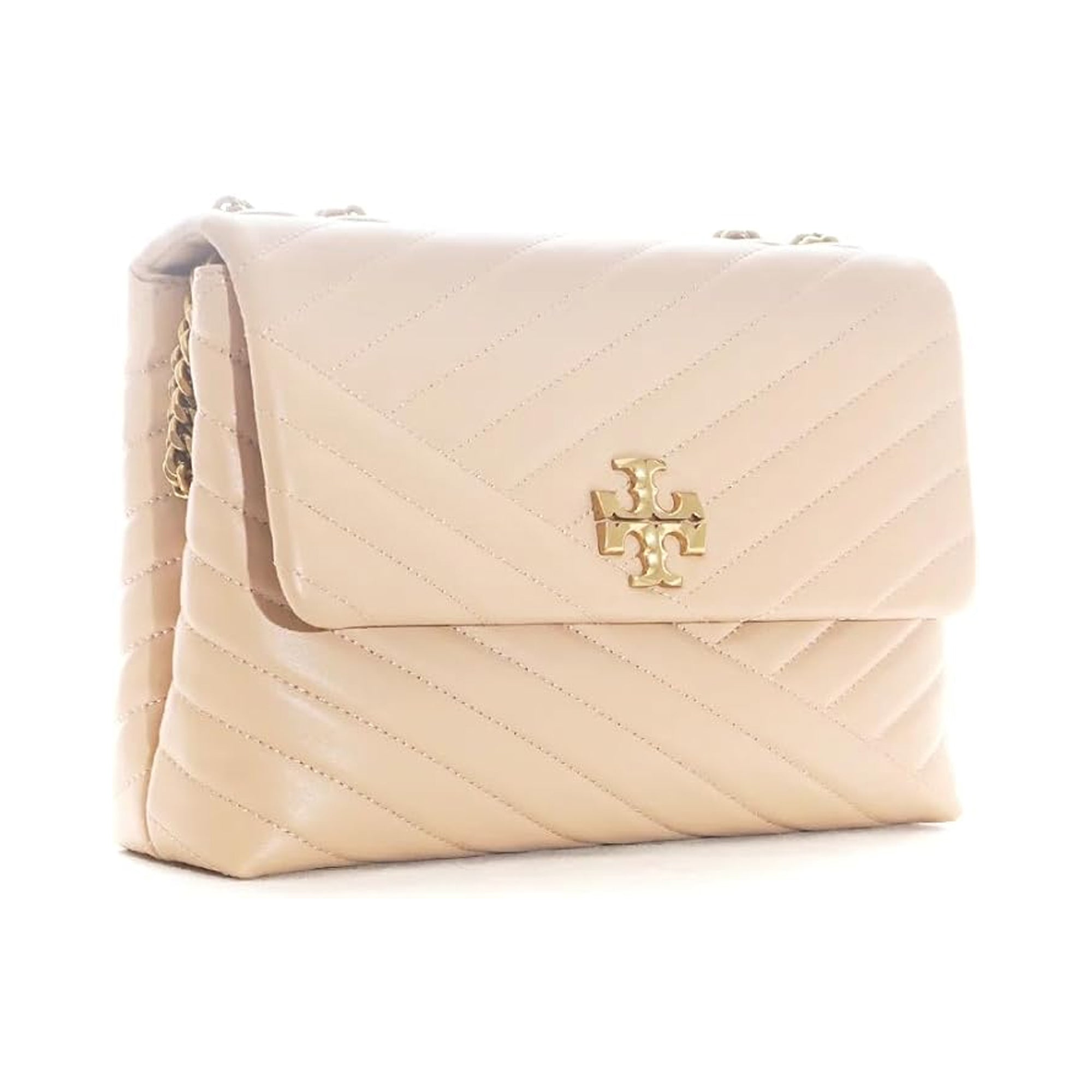 Tory Burch Kira Chevron Devon Sand Shoulder Bag Leather Handbag Cream Beige NEW