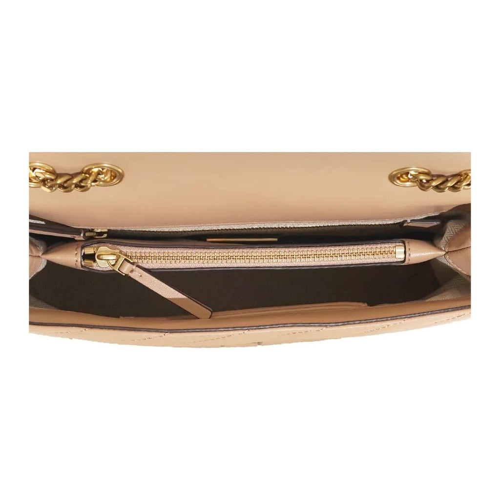 Tory Burch Kira Chevron Devon Sand Shoulder Bag Leather Handbag Cream Beige NEW